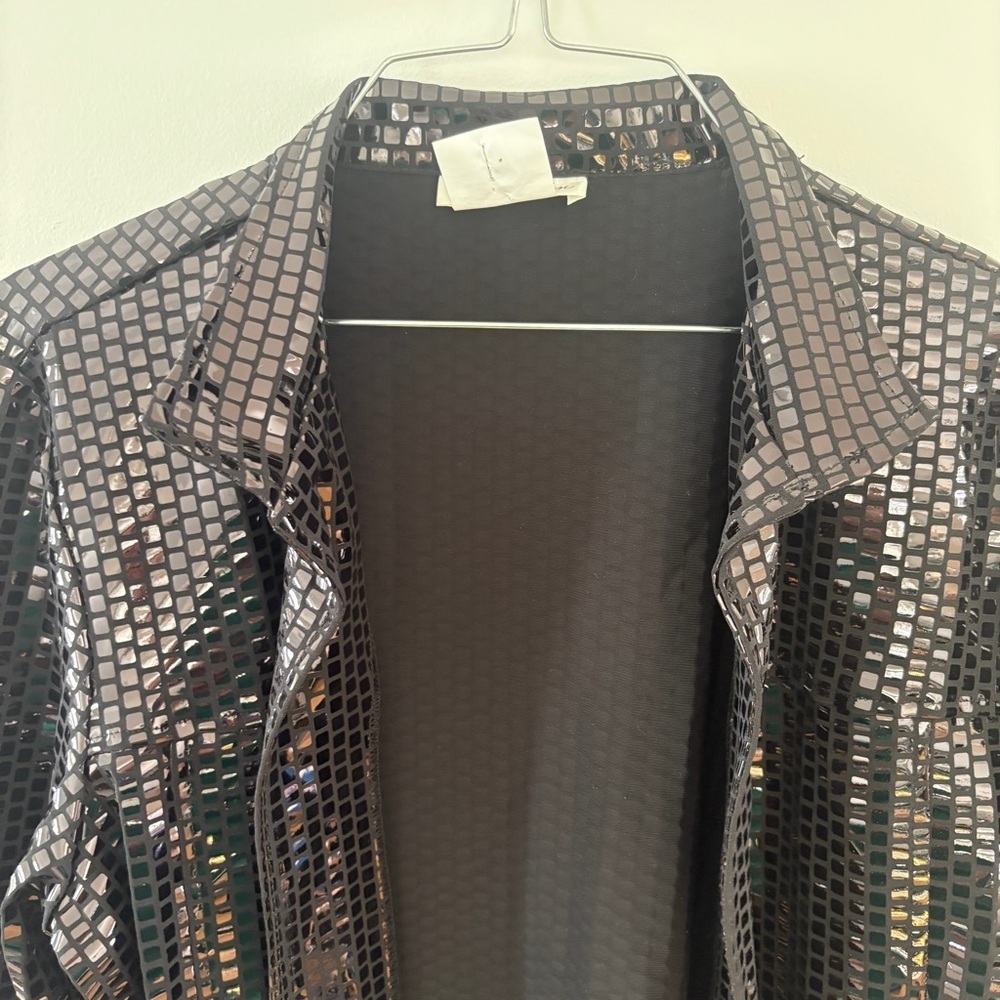 Vintage Tradition Women's Top Jacket Black Square Sequin Shiny Sweater Size 12